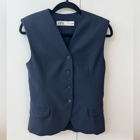 NWOT Zara Navy Pinstriped Tailored Vest - Picture 1 of 7